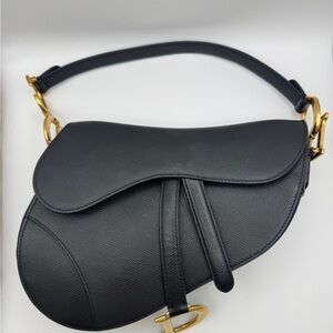 Dior Saddle Black Shoulder Bag With Gold Hardware & Authenticity Card